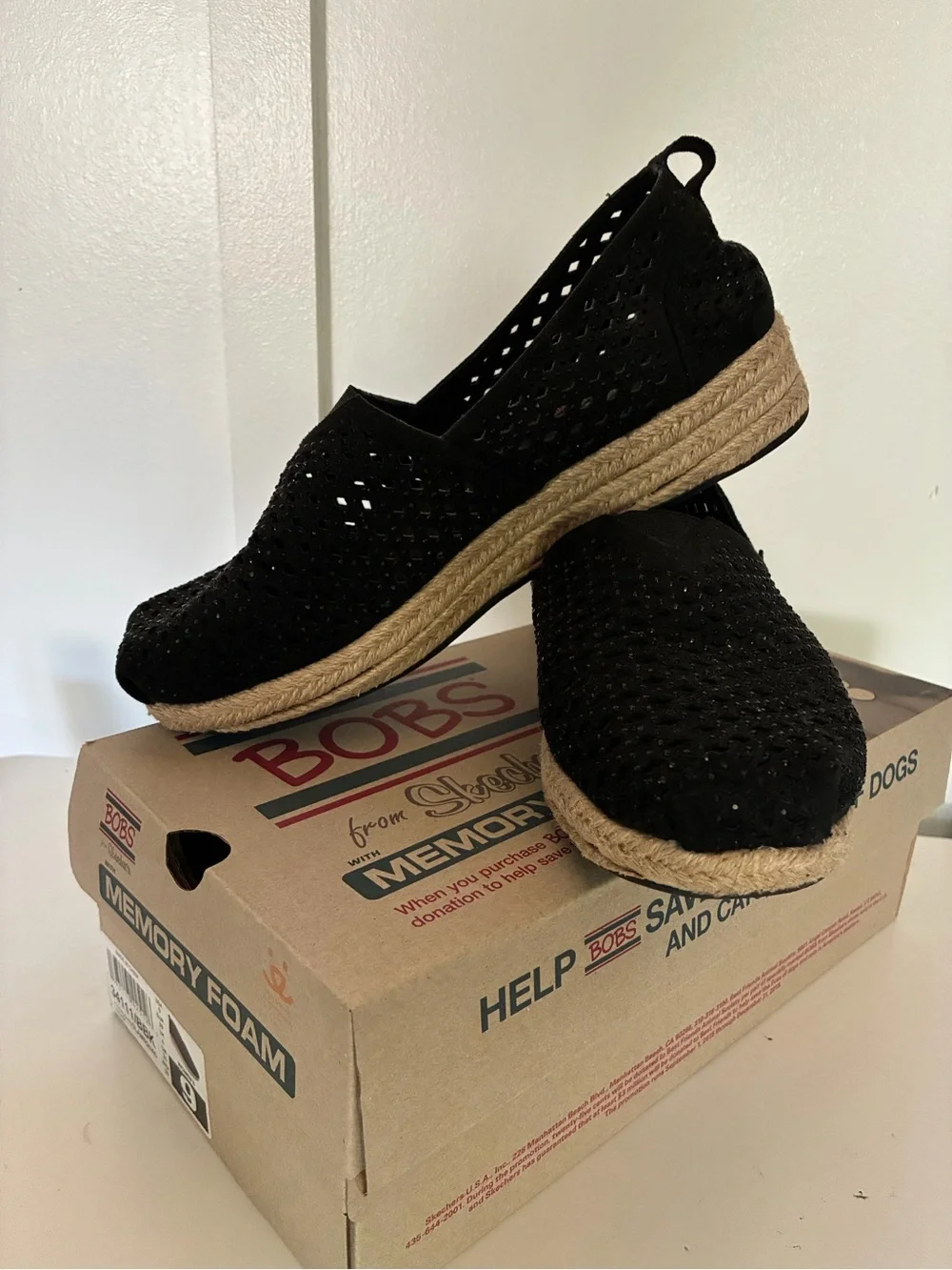 BOBS from Skechers Black Women's Rhinestone Espadrille Slip-On